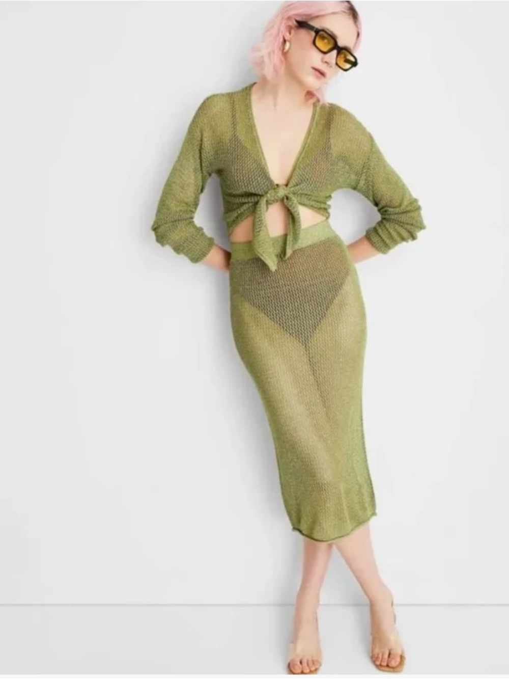 Future Collective x Alani Noelle Metallic Olive Knit Resort Set Size Medium